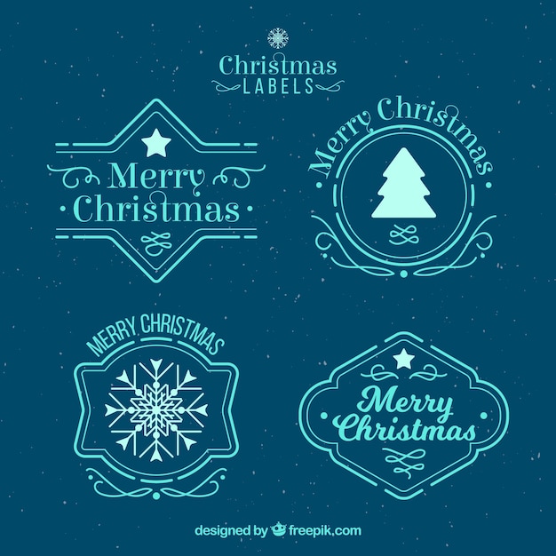 Merry christmas labels in light blue 