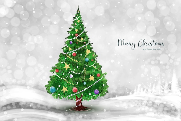 Free vector merry christmas leaf tree holiday card background