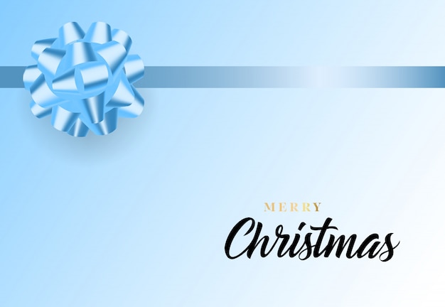 Free vector merry christmas lettering and blue ribbon bow