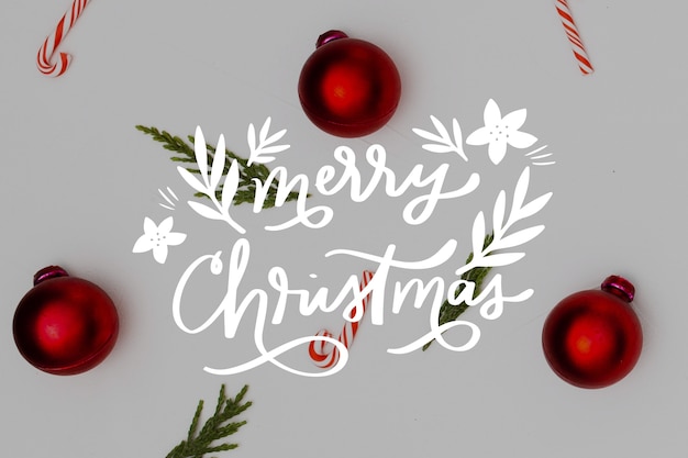 Merry christmas lettering on christmas photo