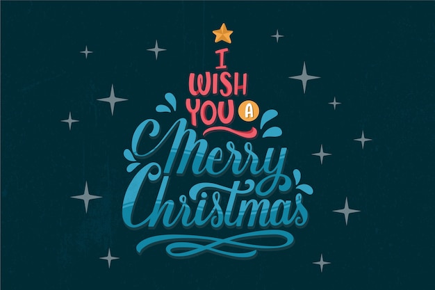 Free vector merry christmas lettering on christmas photo