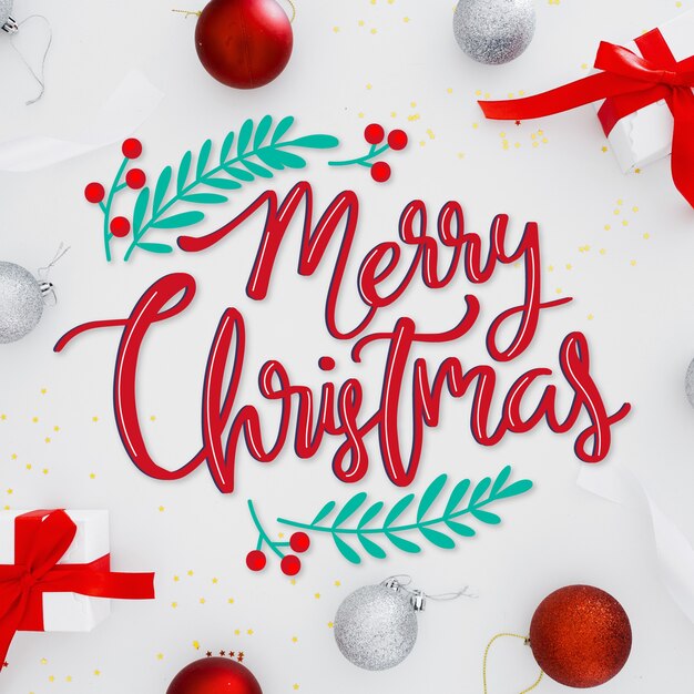 Merry christmas lettering on christmas picture