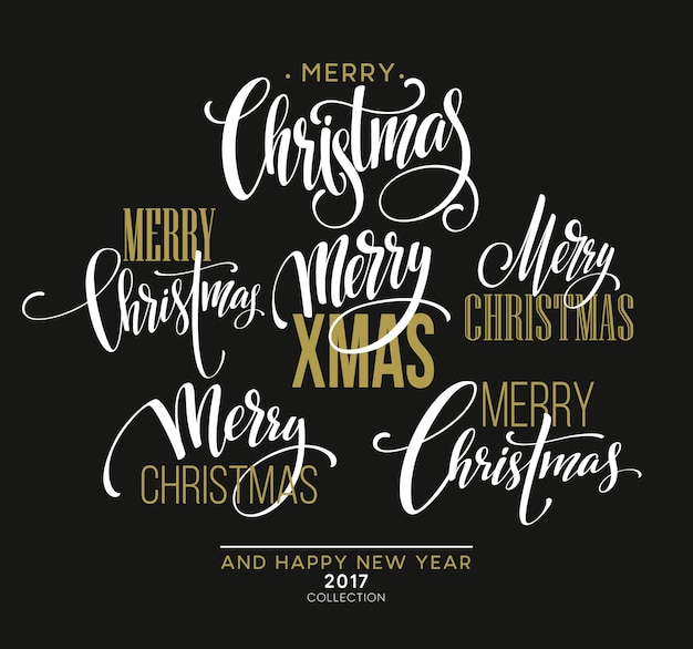 Merry christmas lettering design set. vector illustration eps10