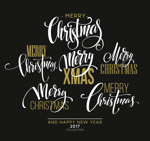 Merry Christmas Lettering Design Set. Vector illustration EPS10