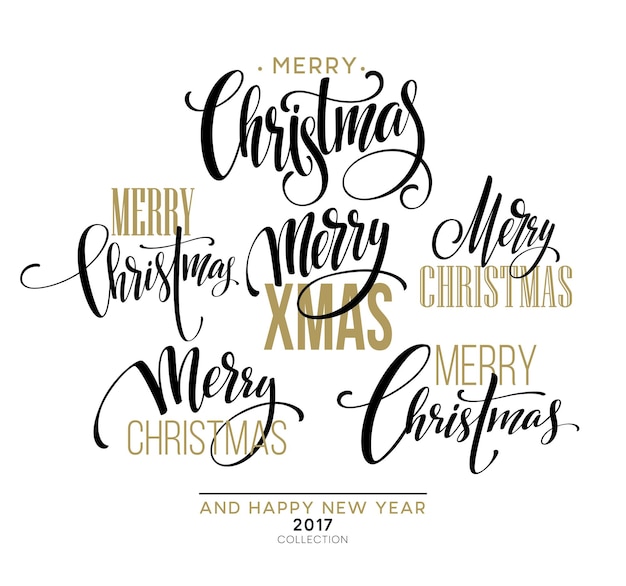 Merry christmas lettering design set. vector illustration eps10