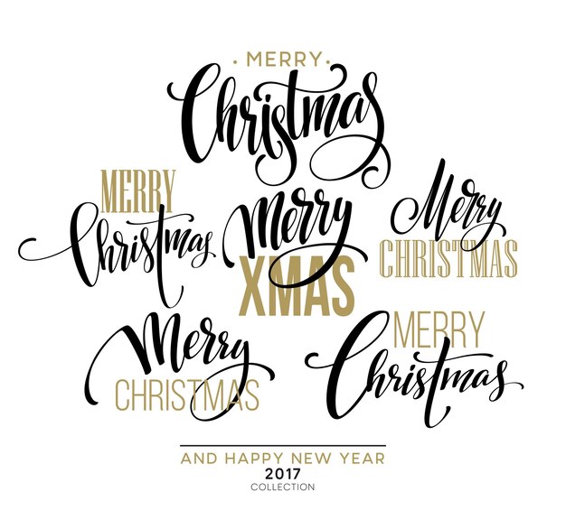 Merry Christmas Lettering Design Set. Vector illustration EPS10