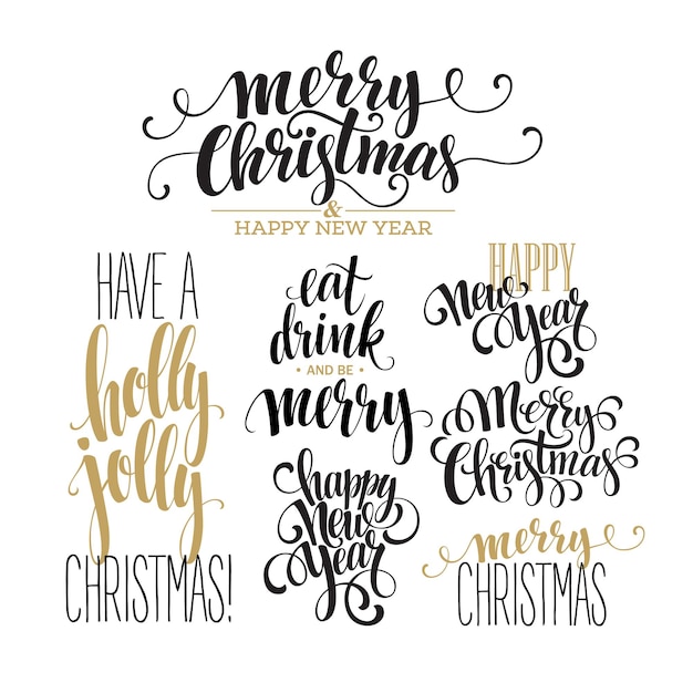 Merry christmas lettering design set. vector illustration eps10 Free Vector