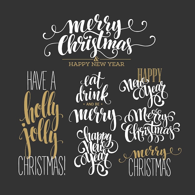 Бесплатное векторное изображение С рождеством христовым надписи набор макетов. векторная иллюстрация eps10