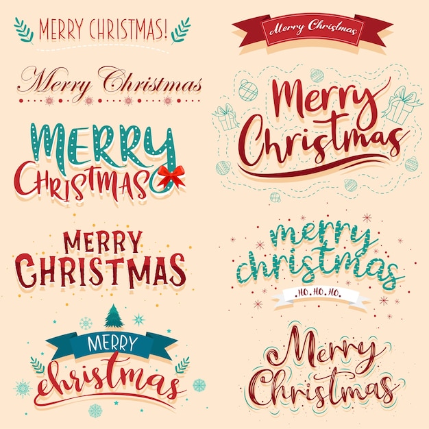 Merry christmas lettering design set.