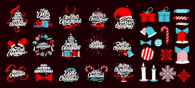 Merry christmas lettering logos.