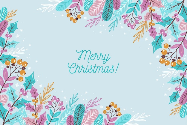 Merry christmas lettering on winter wallpaper