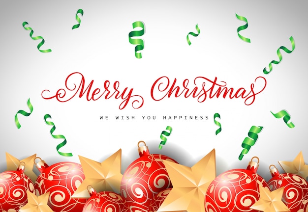 Free vector merry christmas lettering with baubles