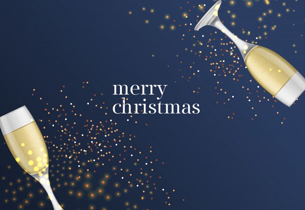 Счастливого Рождества надписи с бокалами для шампанского