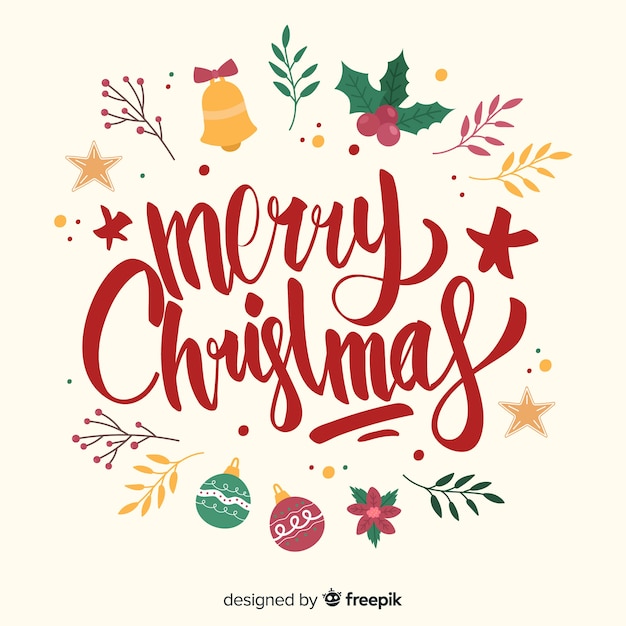 Merry christmas lettering with eve decoration