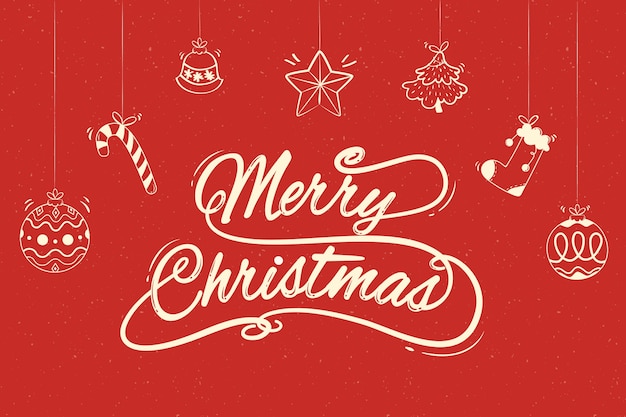 Free vector merry christmas lettering with hanging christmas decorations