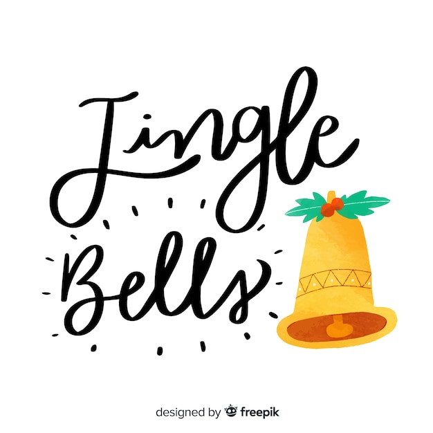 Free vector merry christmas lettering with jingle bells