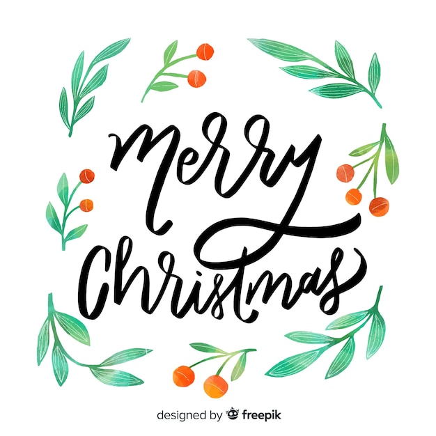 Free vector merry christmas lettering with mistletoe