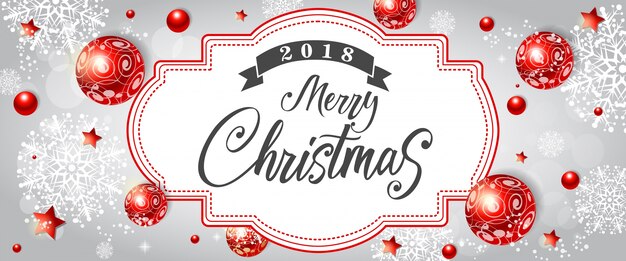 Free vector merry christmas lettering with red decor