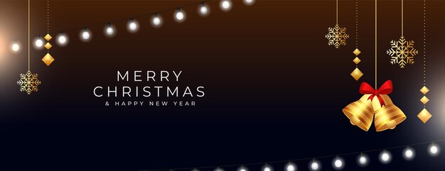 Free vector merry christmas and new eve banner with jingle and light string