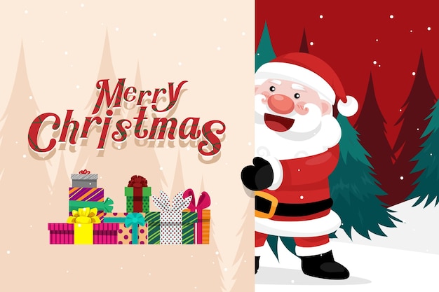 Merry Christmas and New Year background banner Santa claus with banner and gift boxs