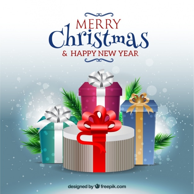 Free vector merry christmas and new year background with gifts