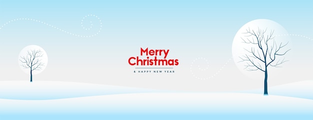 Merry christmas and new year banner with Beautiful winter snowy landscape