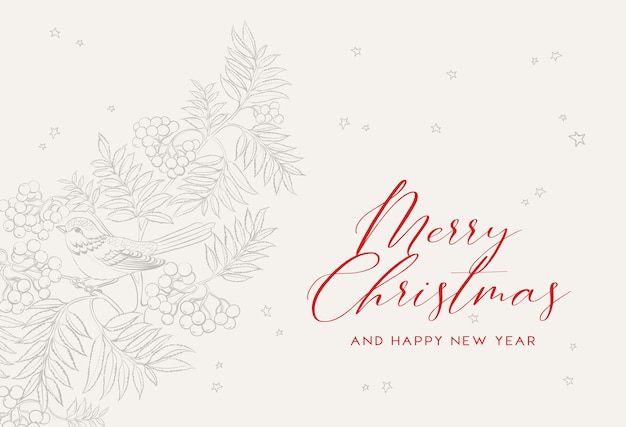 Merry christmas and new year greeting card with conifer