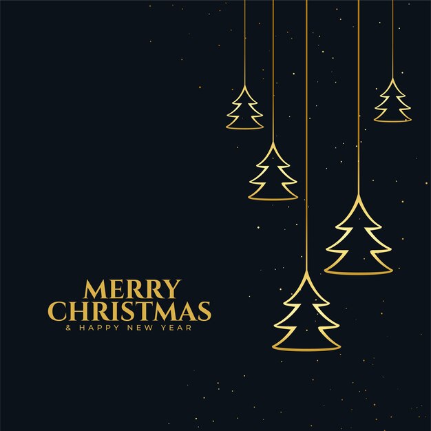 Merry christmas and new year greeting card with hanging golden tree