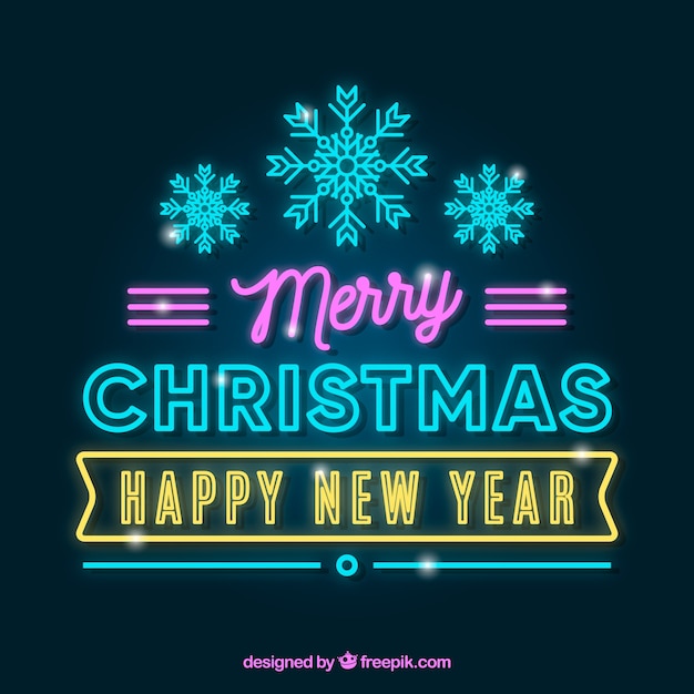 Merry christmas and new year neon writing