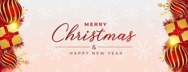 Buon natale e capodanno banner design realistico stagionale