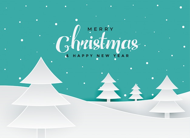 Free vector merry christmas papercut style tree landscape background