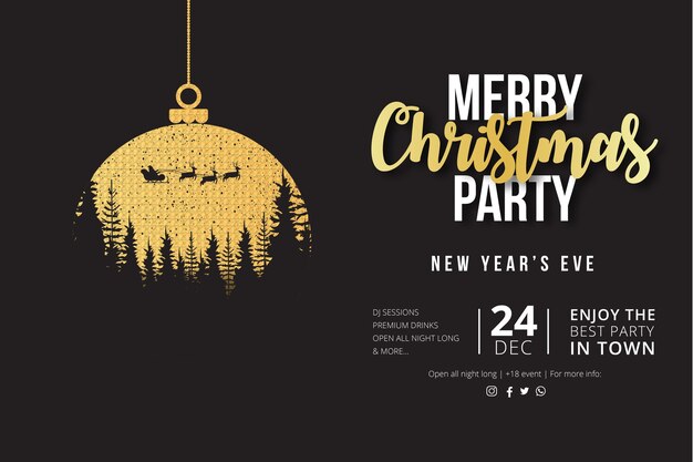 Merry Christmas Party Flyer with Golden Christmas Ball