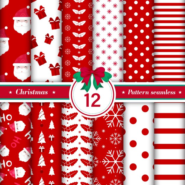 Merry Christmas pattern seamless collection in red and white color