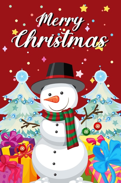 Free vector merry christmas poster design with snowman in cartoon style
