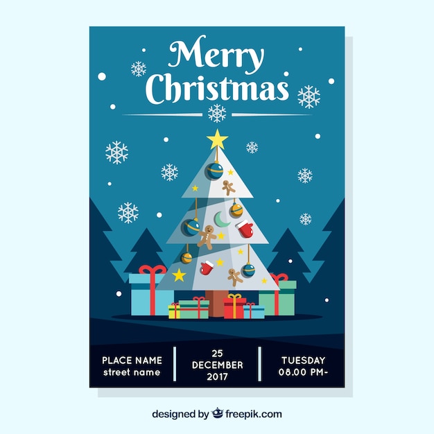 Merry christmas poster with a blue sky