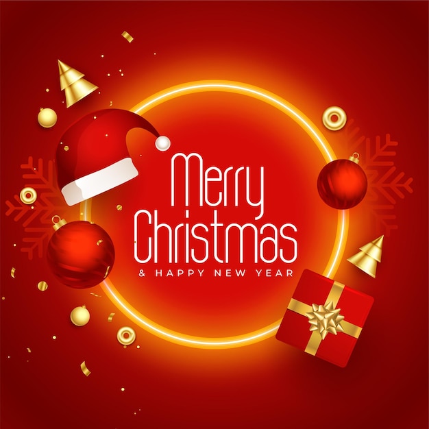 Merry christmas reaistic neon frame background with xmas elements