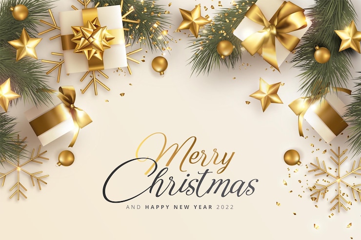 Free Vector merry christmas realistic background with presents and ornaments