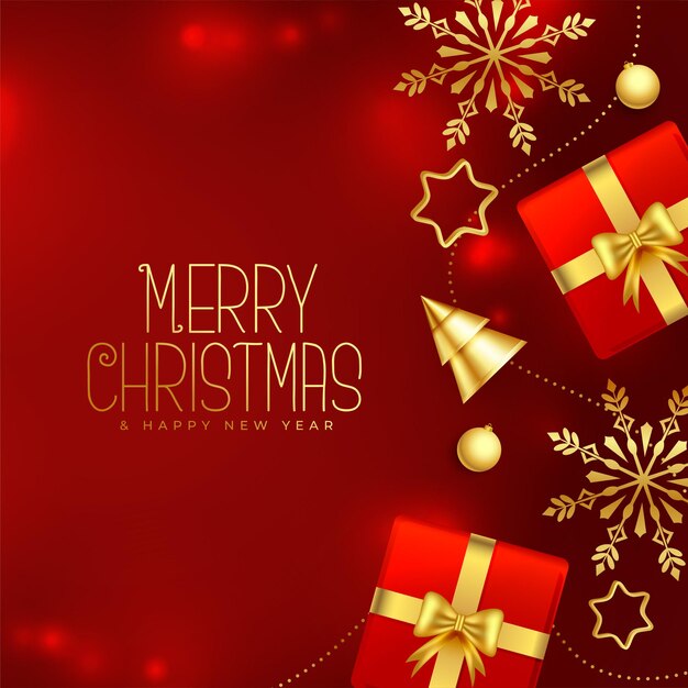 Merry christmas red background with xmas elements design vector illustration