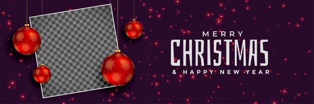 Merry christmas red balls banner design