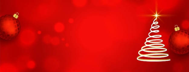 Free vector merry christmas red banner with abstract star tree and text space