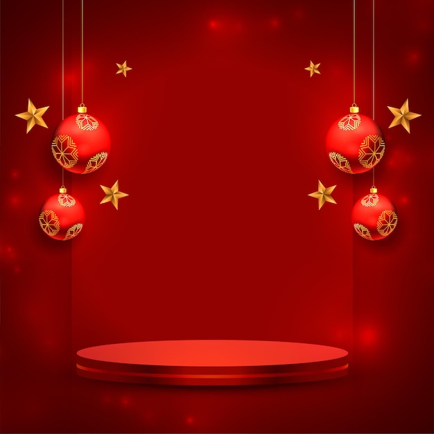 Free vector merry christmas red product display podium background