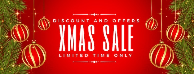 Free vector merry christmas red sale promotional realistic banner design