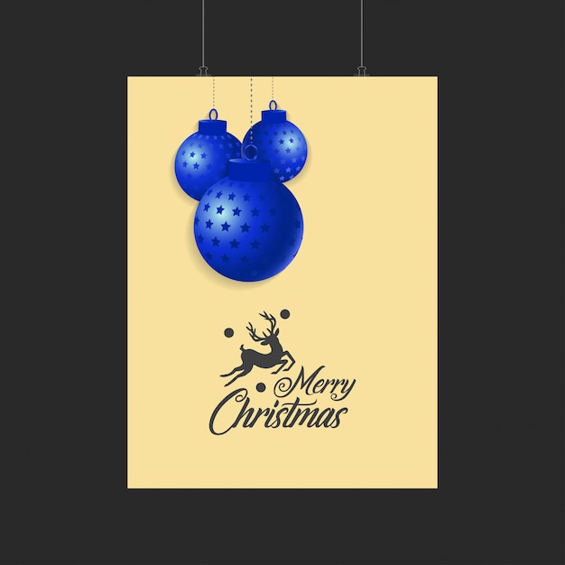 Merry christmas reindeer and blue balls template