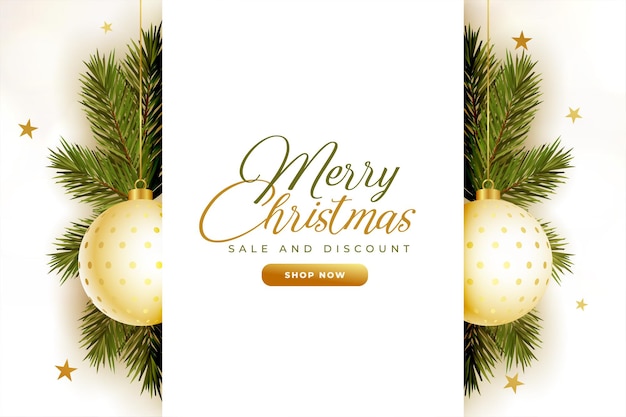 Merry christmas sale background with leaves and ball