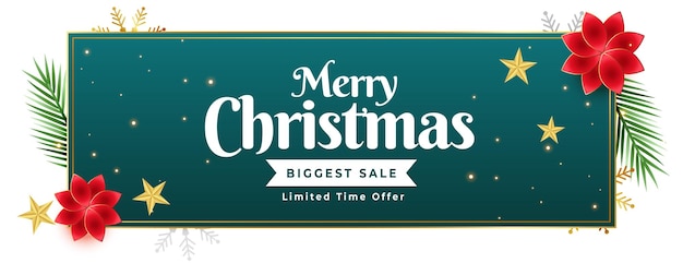 Merry christmas sale banner with flower decoration