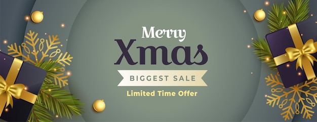 Merry christmas sale banner with xmas elements in realistic style