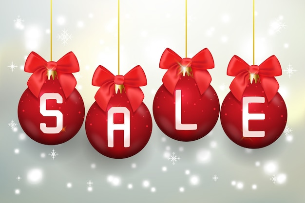 Merry christmas sale poster with christmas balls. holiday celebration, xmas and new year. vector illustration