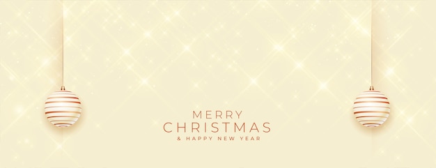 Free vector merry christmas shiny banner with baubles decoration