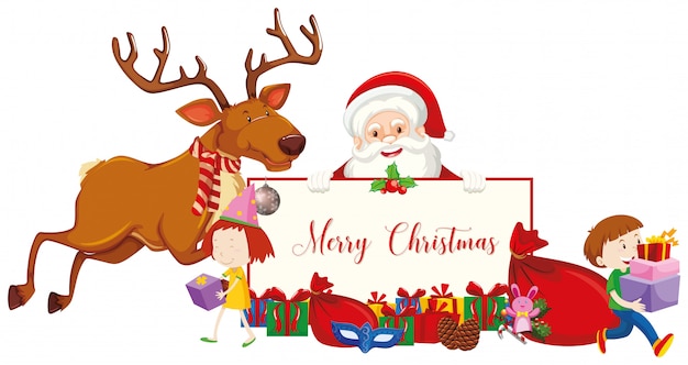 Merry christmas sign with Santa and reindeer