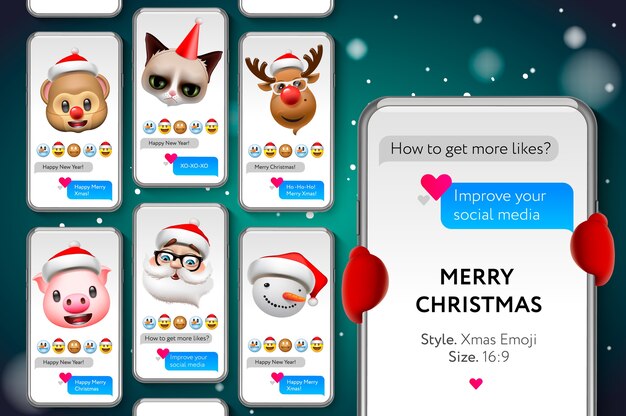Download Premium Vector Merry Christmas Stories Template With Xmas Emojis Smiley Faces SVG Cut Files